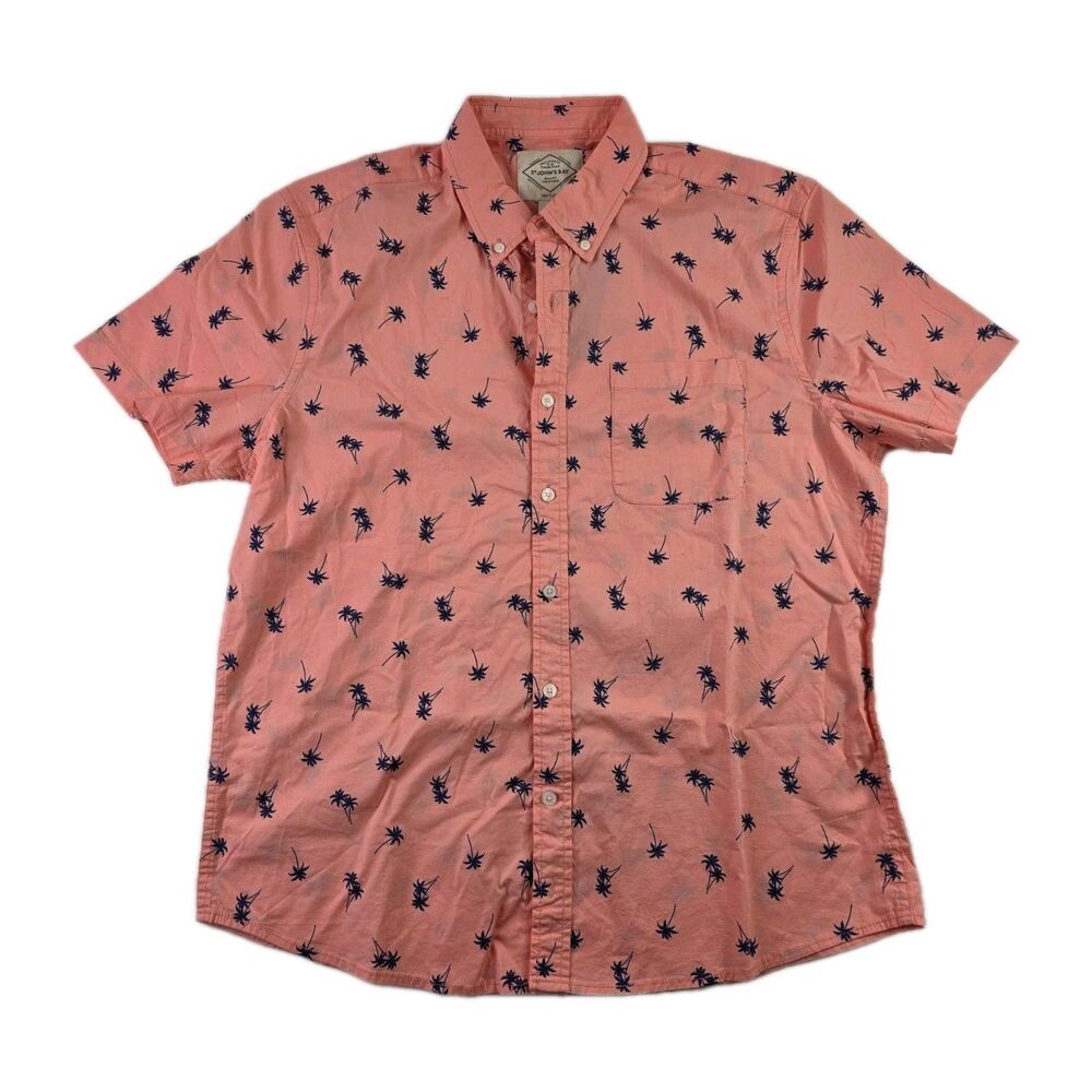 St. John's Bay Mens Short Sleeve No Tuck Palm Print Button Up Shirt NWT L